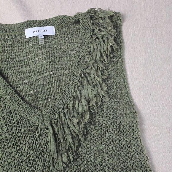 John & Jenn Crochet Fringe Top Olive Spice Women's Size Small Petite - Picture 9 of 13